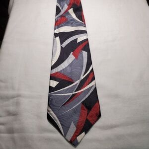 Halston Heritage Red Gray Black Artsie Collage Abstract Tie 100% Silk